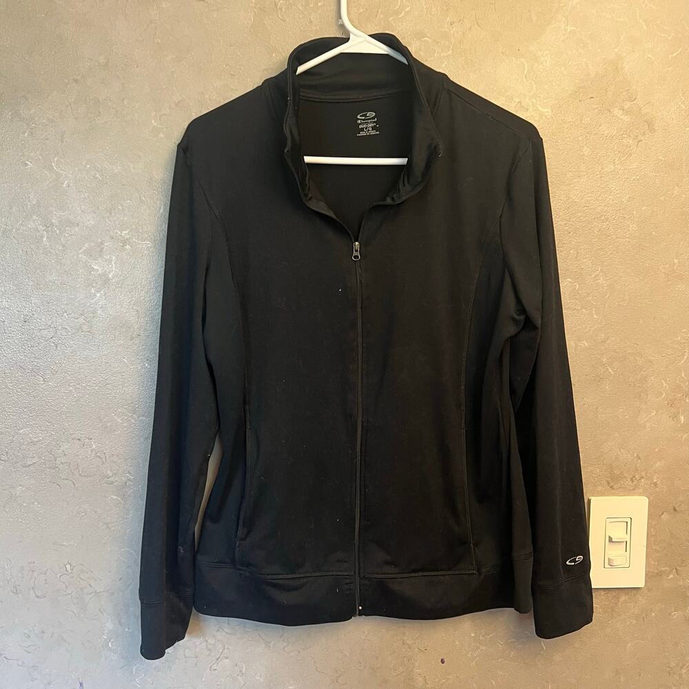 Champion Duo Dry Black Full Zip Up Jacket Large Mock Neck Athletic Track Coat L - Picture 7 of 9